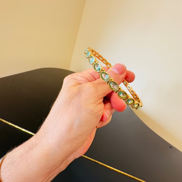 NWT AUTHENTIC LUXURY JULIE VOS CLEAR BAHAMIAN BLUE IMPORTED GLASS BANGLE - Picture 16 of 17